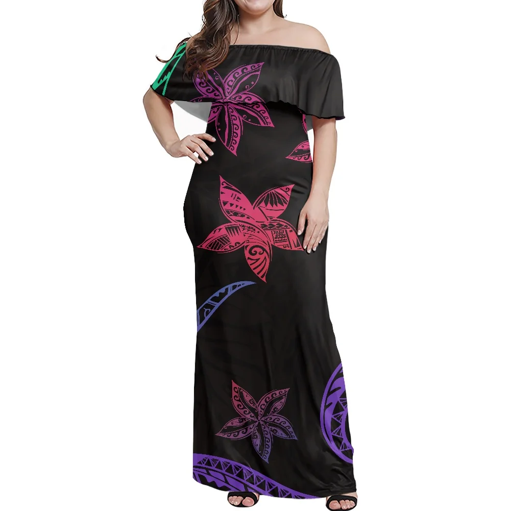 Hawaiian Tribal Tattoo Pattern Off The Shoulder Wedding Dress Short Sleeve Bodycon Evening Dress Party Long Maxi Dress Beach