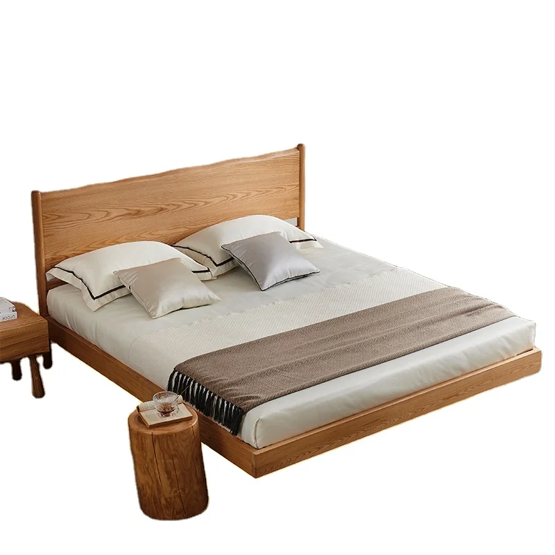 Japanese cherry wood bedroom home pure solid wood double bed Nordic style natural wood color 1.6, 1.9 meter wedding bed