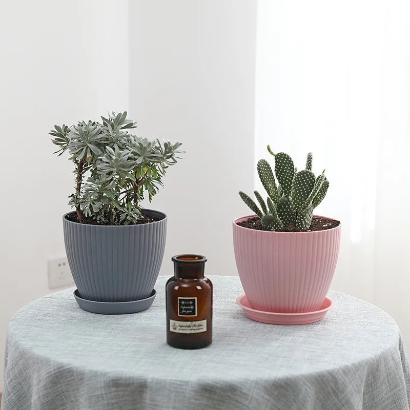 Horticultural resin plastic simple pot succulent green rose gallon factory direct striped basin