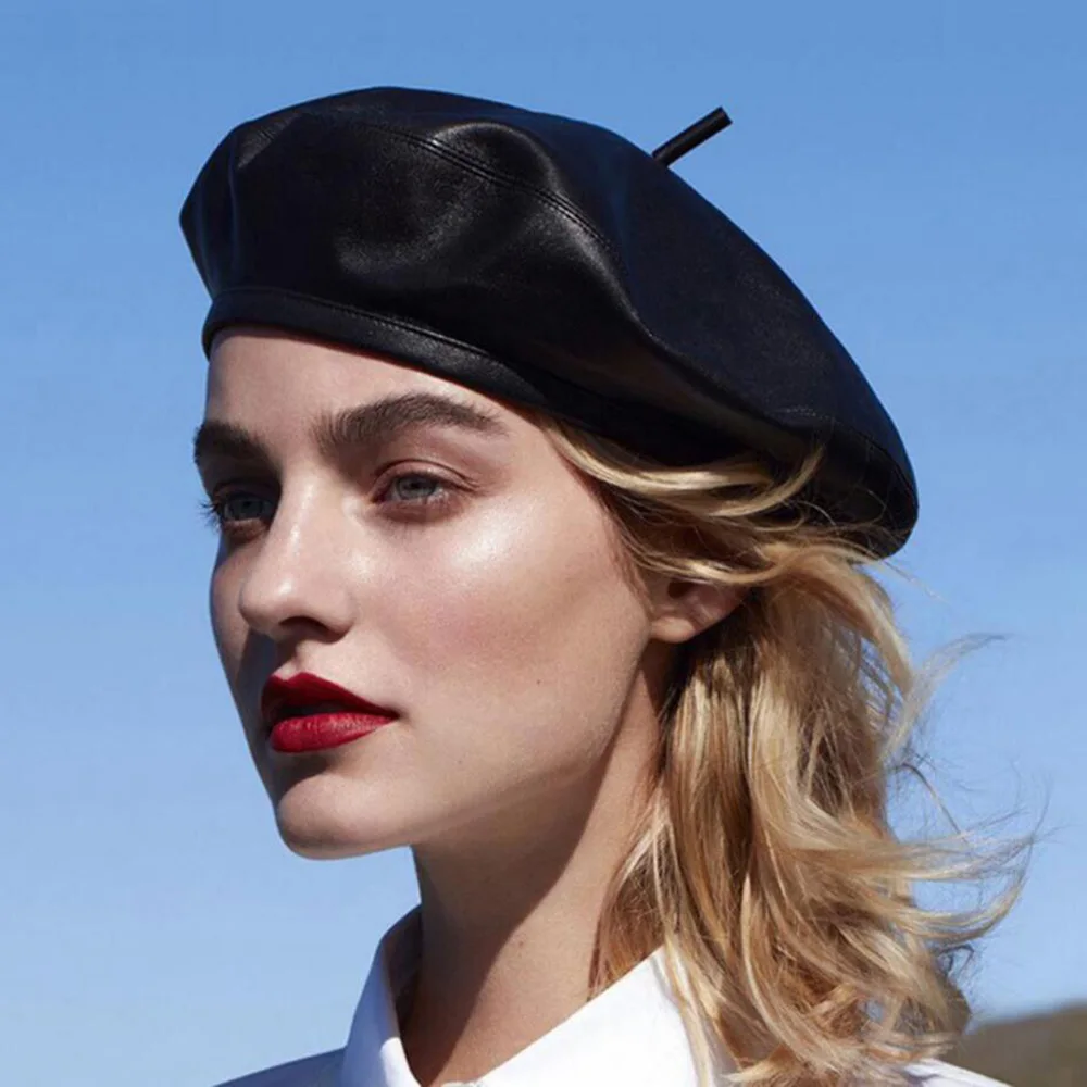 2019 Fashion Women PU Leather Octagonal Caps Newsboy Cap Vintage Bonnet Beret Style Retro Leather Hat Cowboy