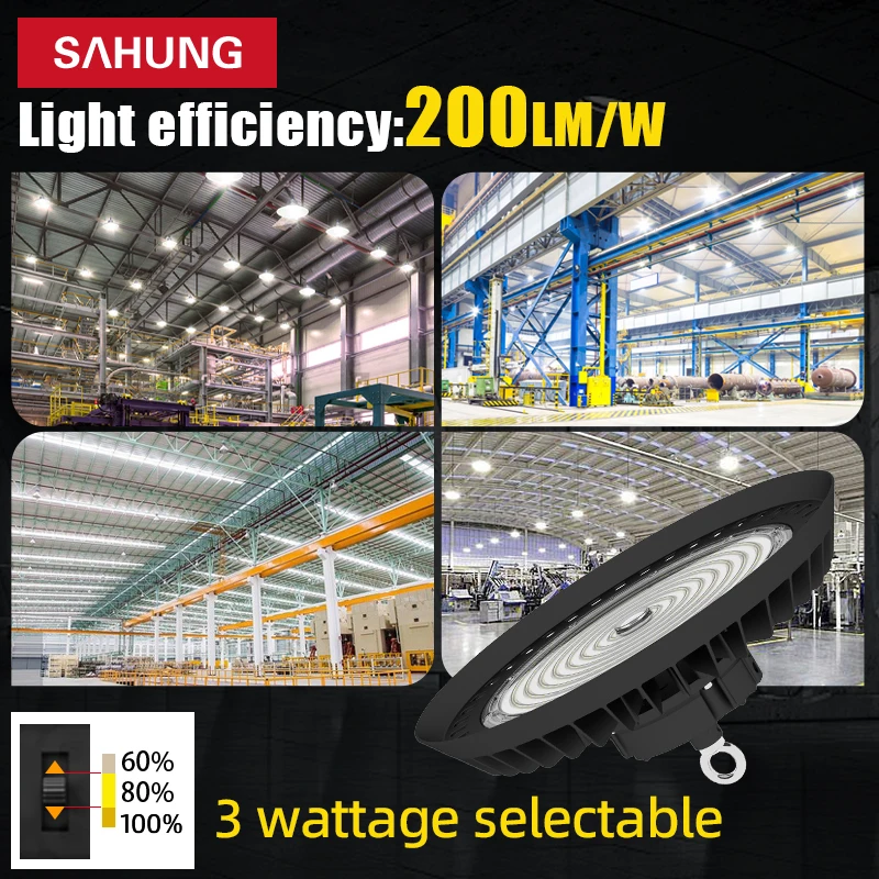 Industrial Workshop Warehouse Highbay Lighting Ip65 Waterproof Smd 3030  5050 100w 150w 200w Ufo Led High Bay Light