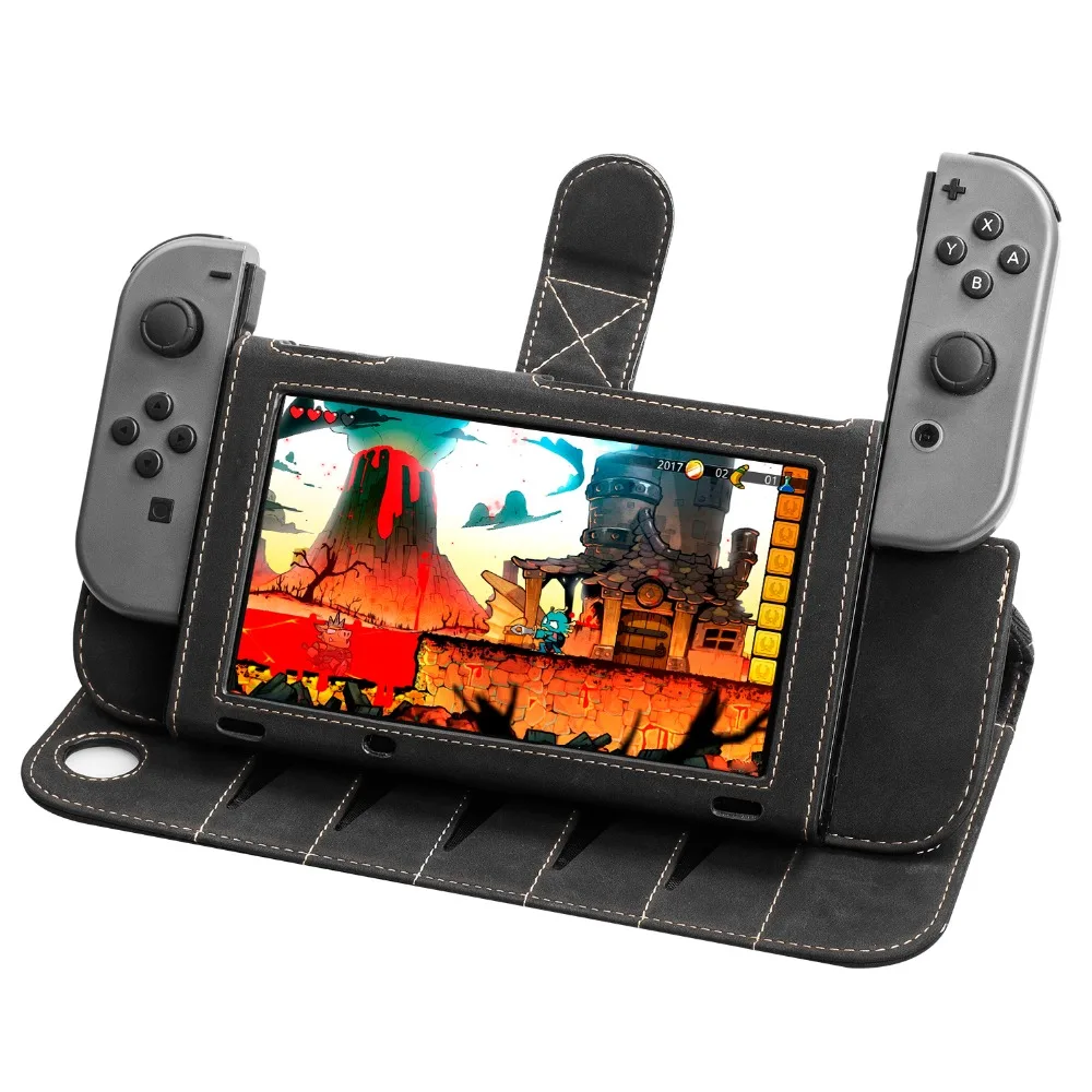 Новинка, чехол-книжка для Nintendo Switch, кожаный кошелек с отделением для карт и магнитной застежкой, ремешок на запястье