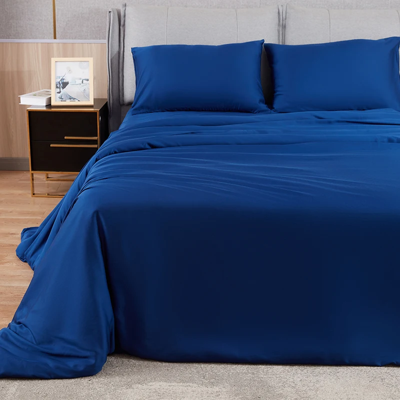 Wholesale 100% Bamboo Lyocell Blue Bedsheet Flat Sheet Set Custom Sheets For Bed Sheet Manufacturer