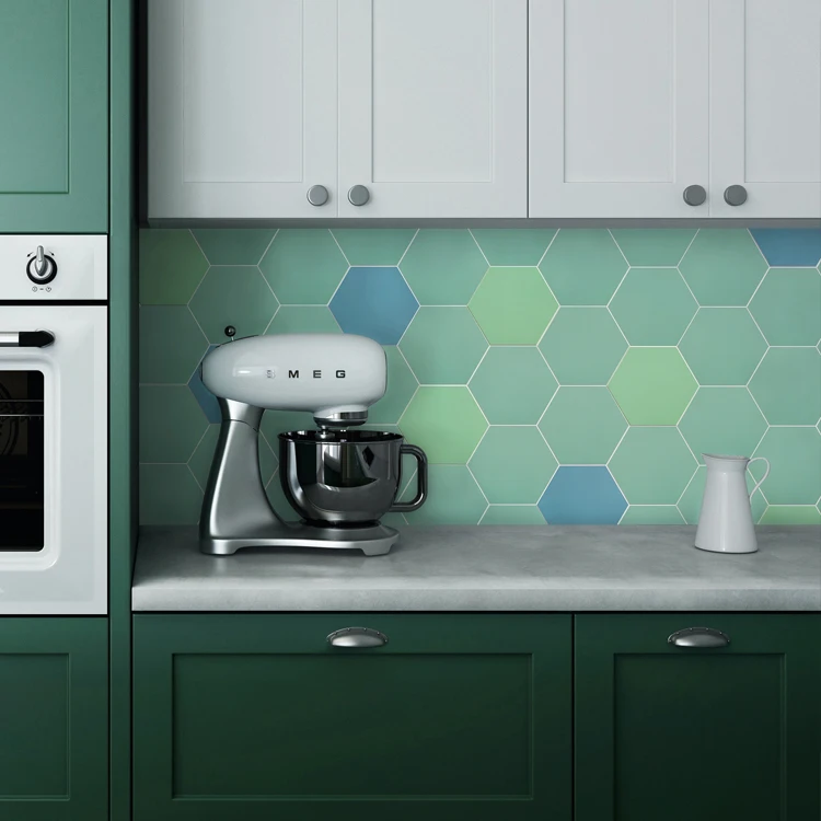 Colorize green self-adhesive hexagonal brick mosaic tile interior wall decoration 4mm Thickness bathroom kitchen backsplash