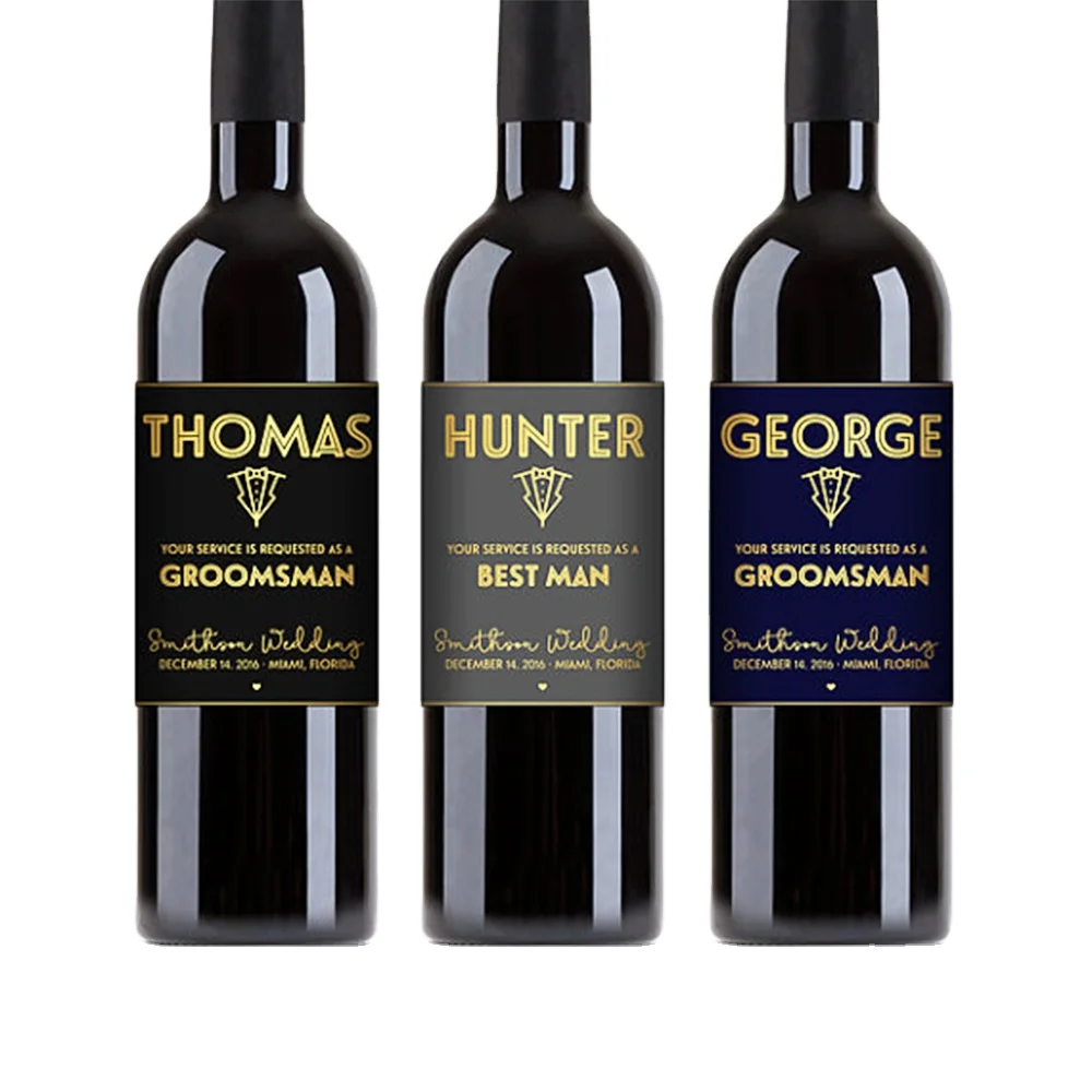 Adhesive Embossed Private Brand Wine Bottle Sticker Gold Foil Hot Stamping Wine Label