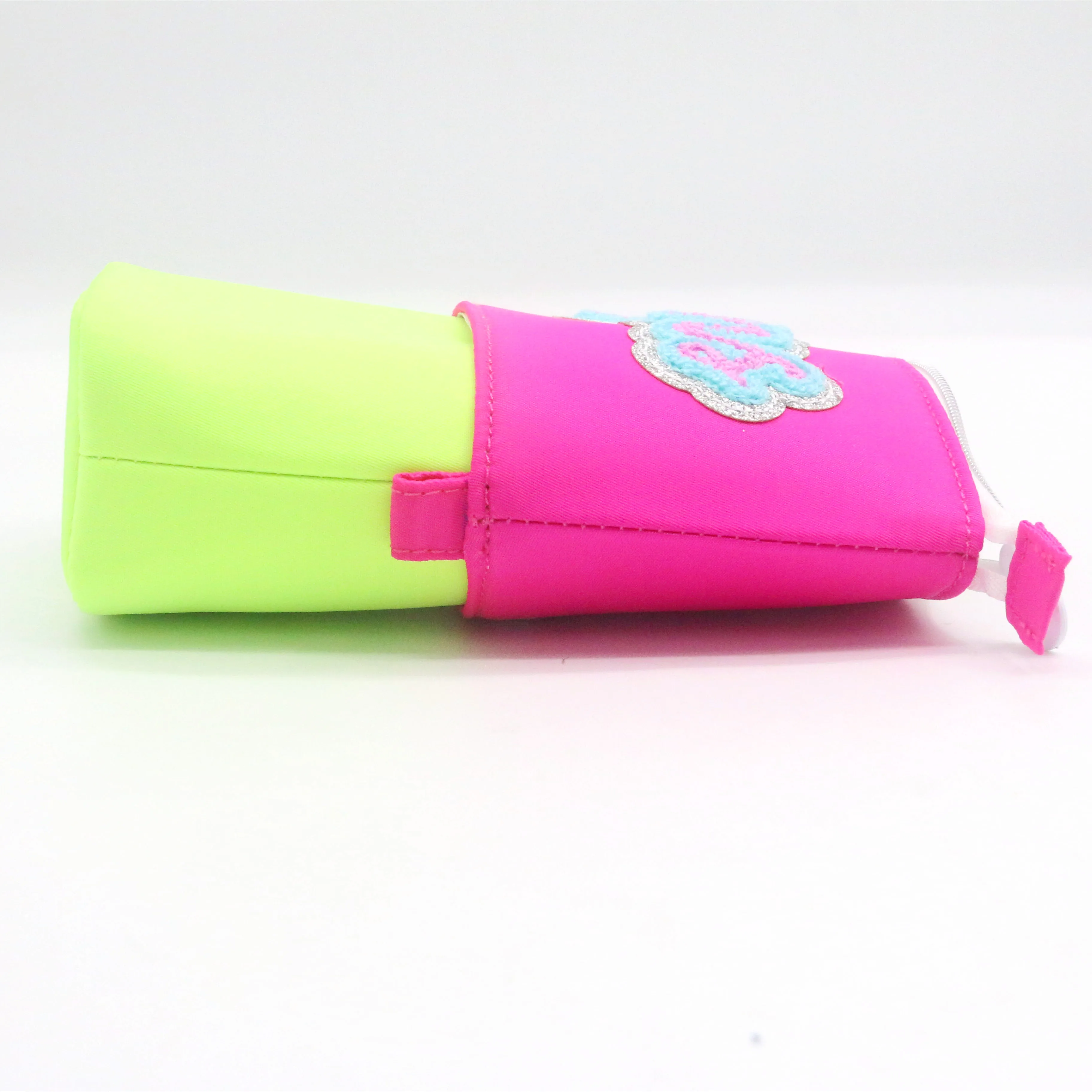 Hot Sale Popular Nylon Retractable Pencil Pouch Eye-catching Pink Green Nylon Stitching Pop-up Pencil Case Bag