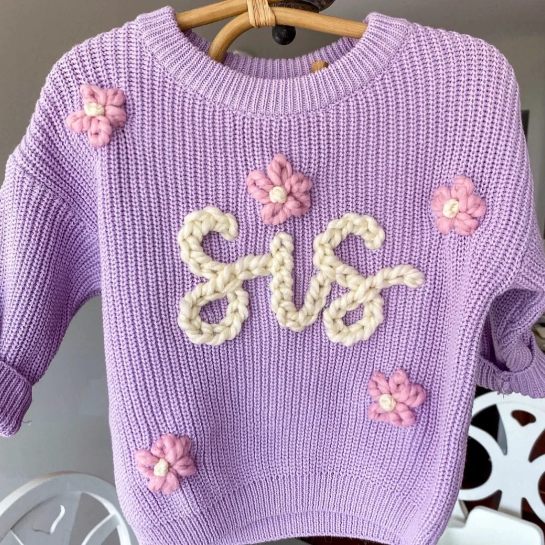 Baby Knit Sweater Multicolor Personalized Name Wholesale Children Hoodies Hand Embroidery Kid Winter Pullover