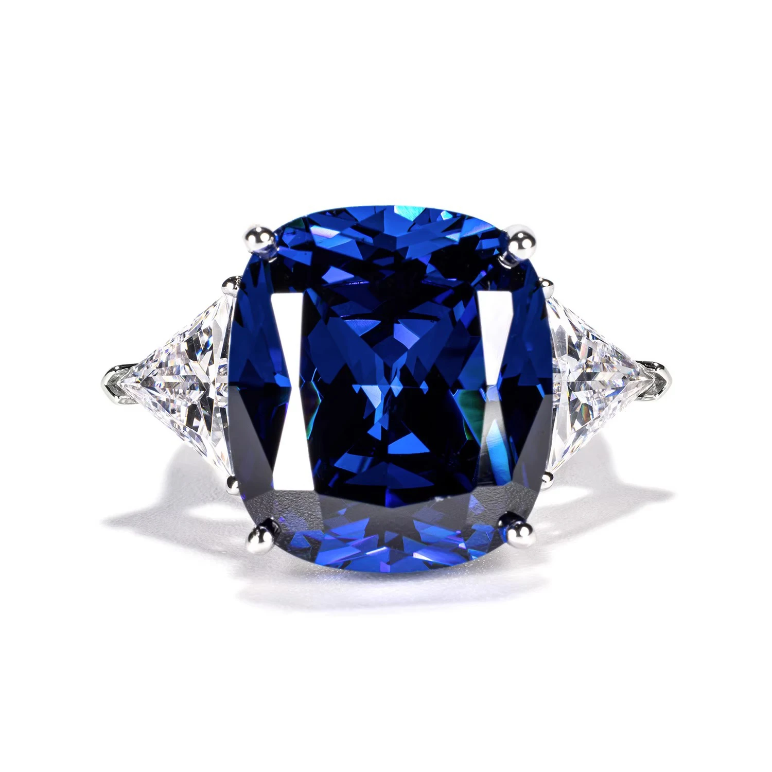 Sparkle fashion exquisite luxury 925 silver inlaid high carbon diamond banquet new royal blue large zircon ring for women