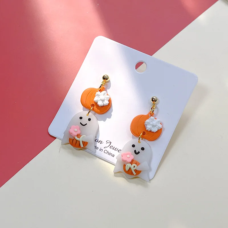 Fashion New Design Halloween Earrings Cute Pumpkin Ghost Polymer Clay Fun Earrings Jewelry Women