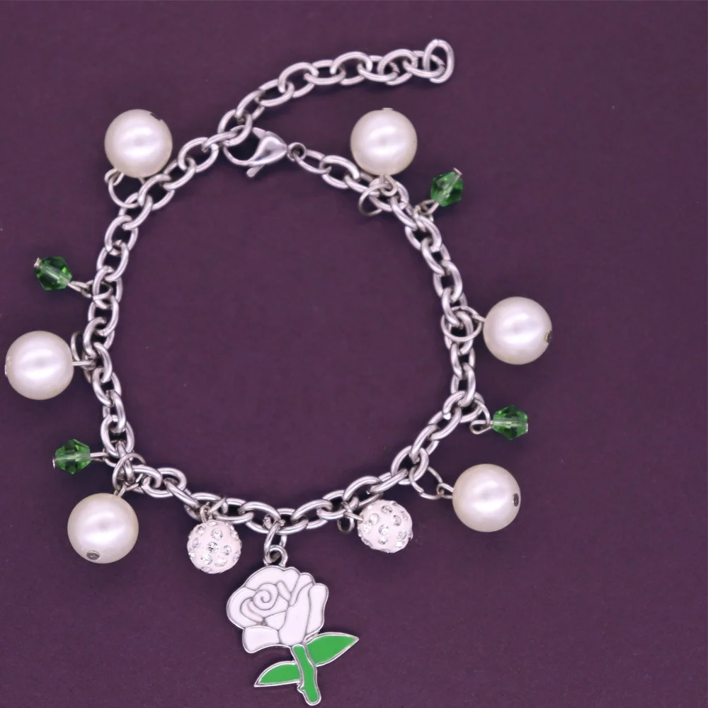  Новое поступление металлический жемчужный шар хрустальные бусины браслет с белыми розовыми цветами браслеты черный цвет женский подарок в