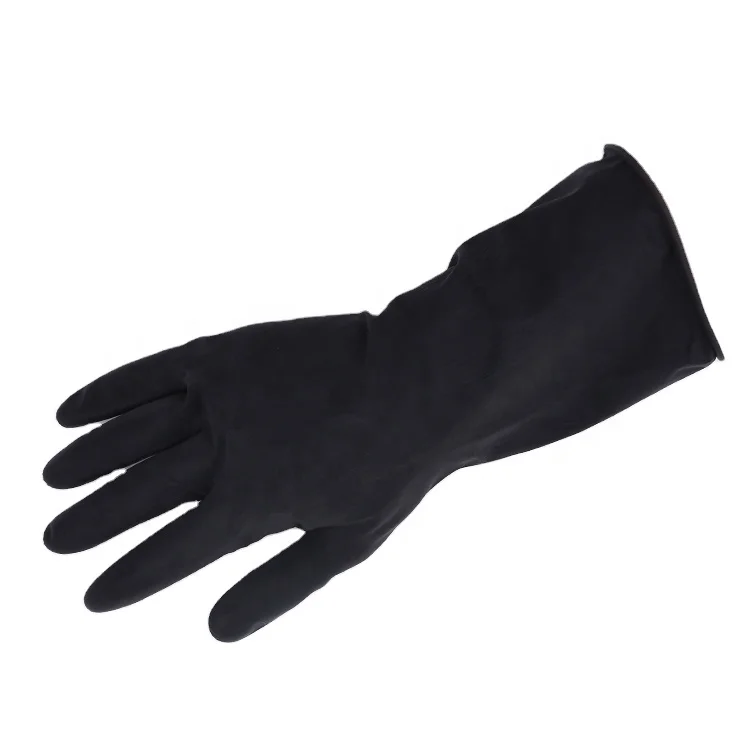 Natural Waterproof Elongated Thick Latex Household Cleaning Safety Working Rubber Black Latex Gloves