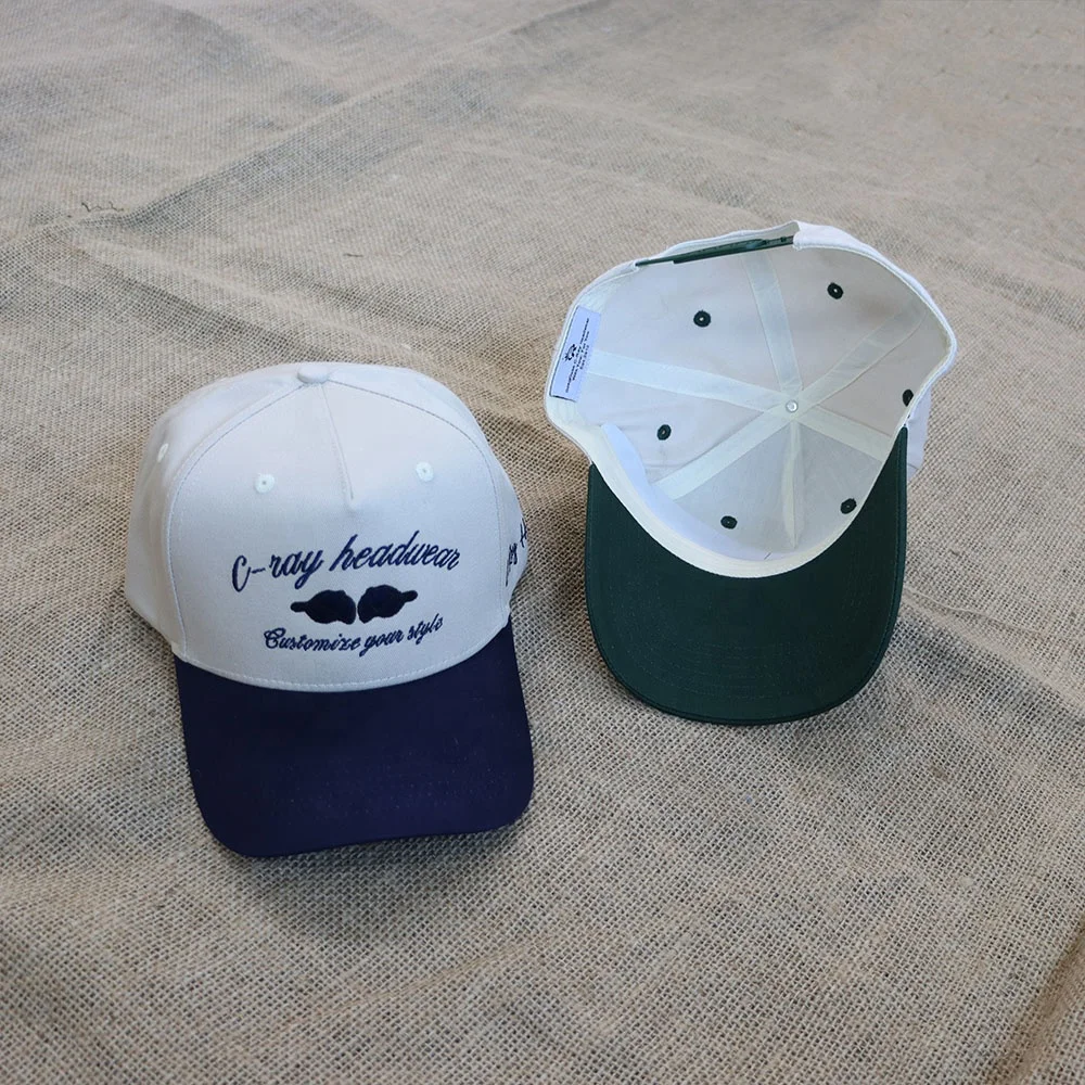 High quality 5 panel caps custom framed with embroidered logo structure selling two-color shade baseball caps for men custom hat