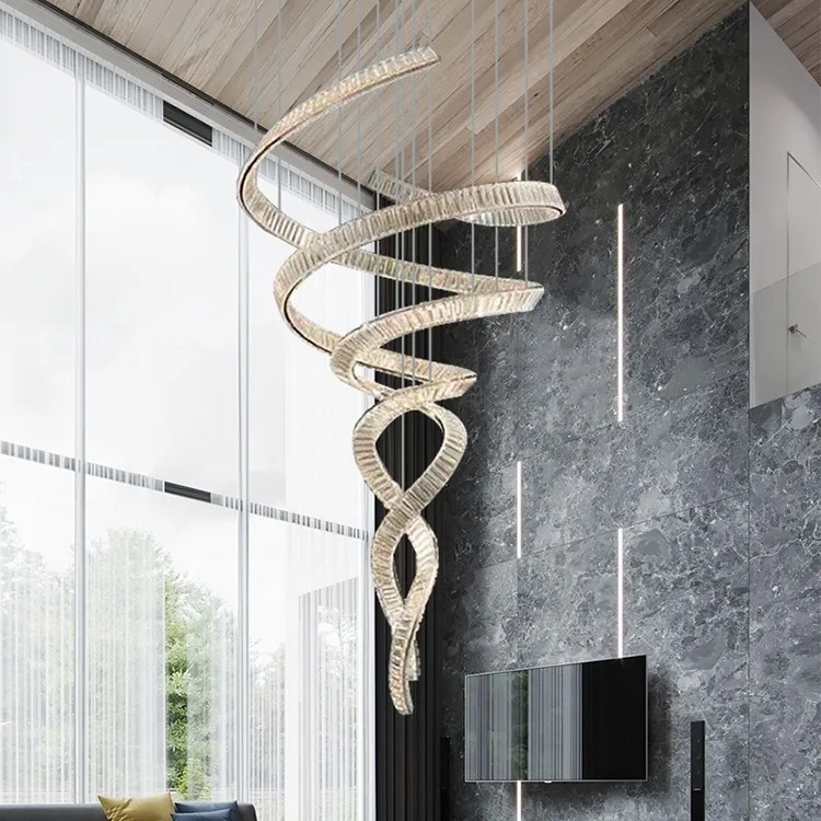 Factory Custom New Product Decorative Long Crystal Glistening Living Room Indoor Home Decor Luxury Led Chandelier Pendant Light