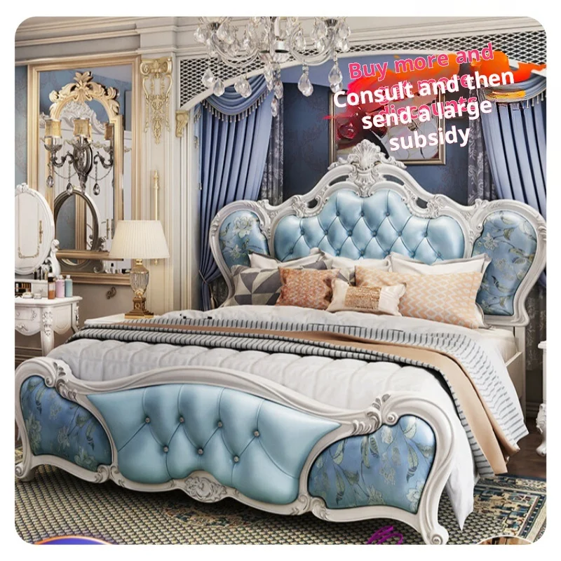 Wholesale price luxury high end atmosphere master bedroom double bed king size 1.8m solid wood bed