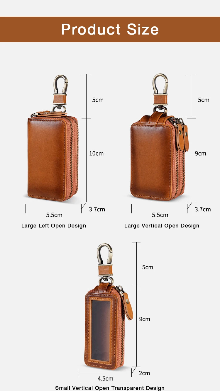 Genuine leather key case holder bag storage fashion with zipper protective shell mini car key cover customer logo