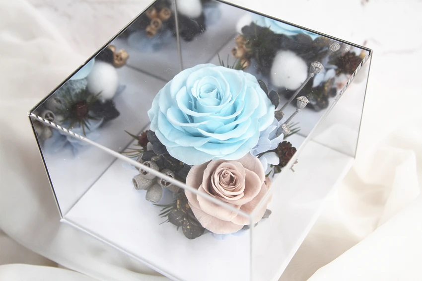 
Preserved Rose Flower In the Mirror Decorative Gifts Preserved Rose Flower Box Mirror Box 