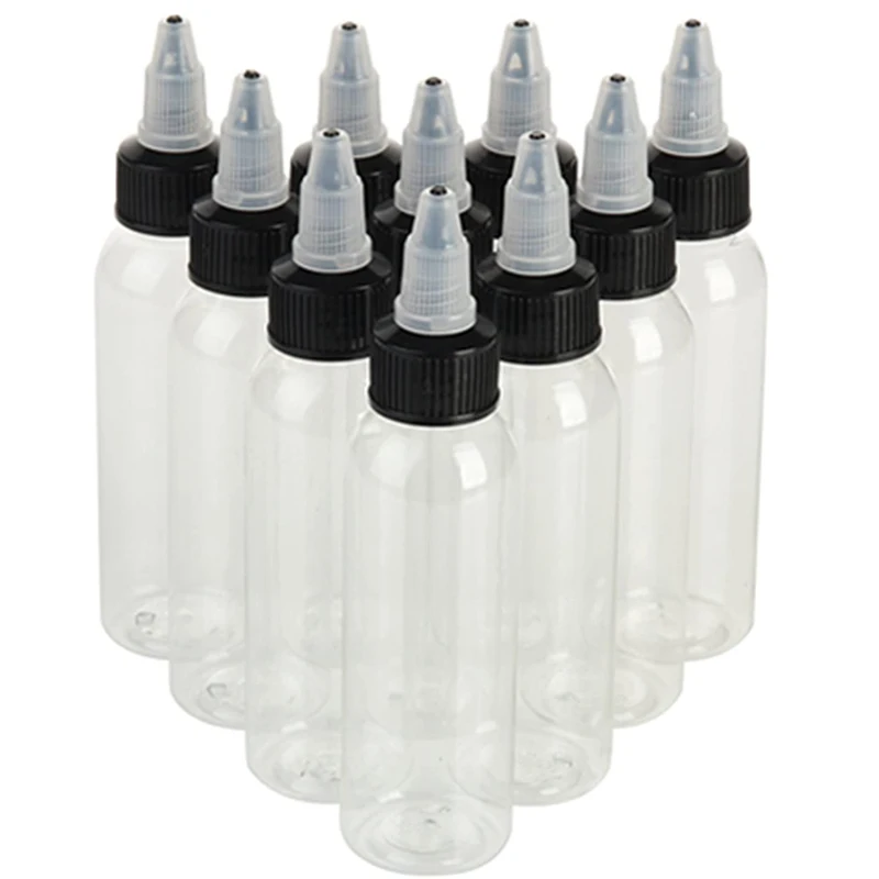 Cheap 30 60 120 Ml Pet Plastic Tattoo Ink Bottle Empty Squeeze Twist Top Cap hair Oils Applicator Bottles With Nozzle