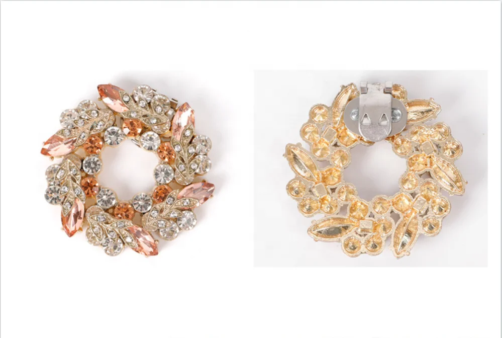 Wholesale Gold Zinc Alloy With Bling Rhinestone Round Shoe Decoration Clips For Women Shoe