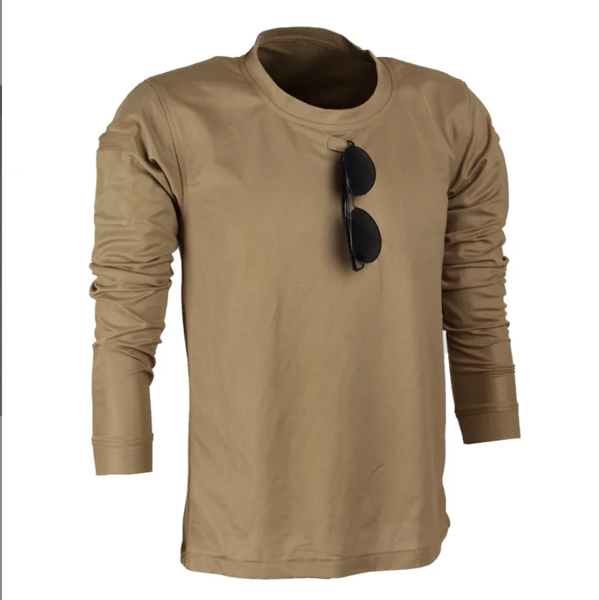 DFS0301 поглощающие пот коричневые хаки черные быстросохнущие футболки с длинными рукавами и круглым вырезом нижнее белье очками петлей