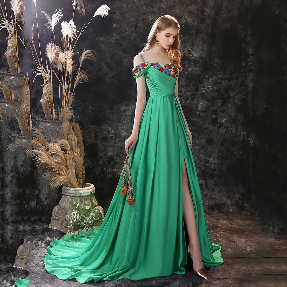 Wholesale High Quality New Grass Green Ball Party Ladies Evening Dress