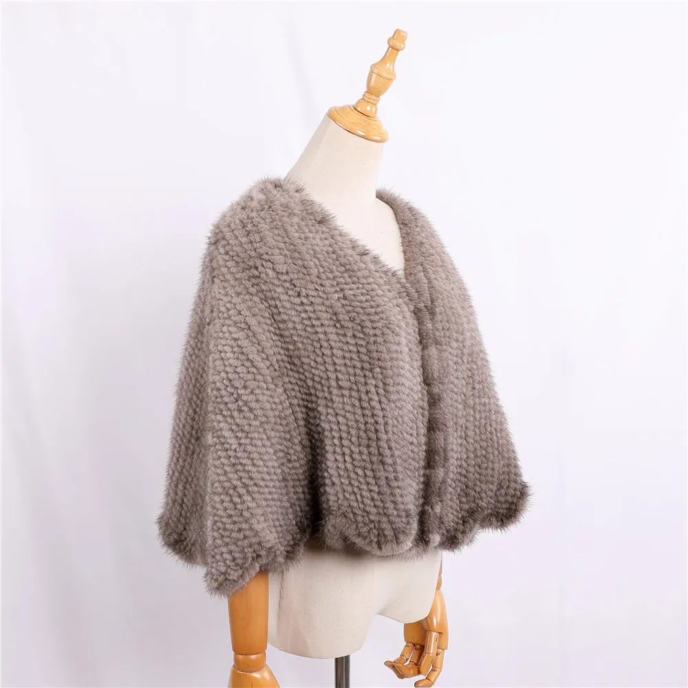Luxury Genuine Mink Fur Knitted Shawl Wrap Cape Women Lady Real Fur Poncho coat Short Jacket Stole Party Wedding opera cape