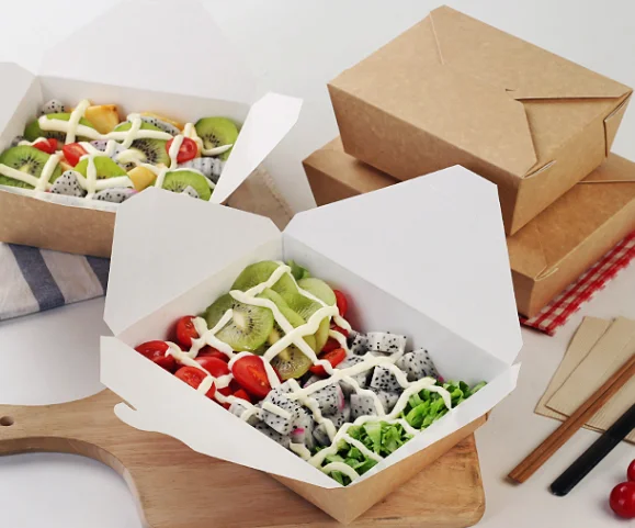 Wholesale Disposable Tableware Food Grade Takeaway Packing Kraft Lunch Box Food Containersalad For Barbecue Fried Chicken