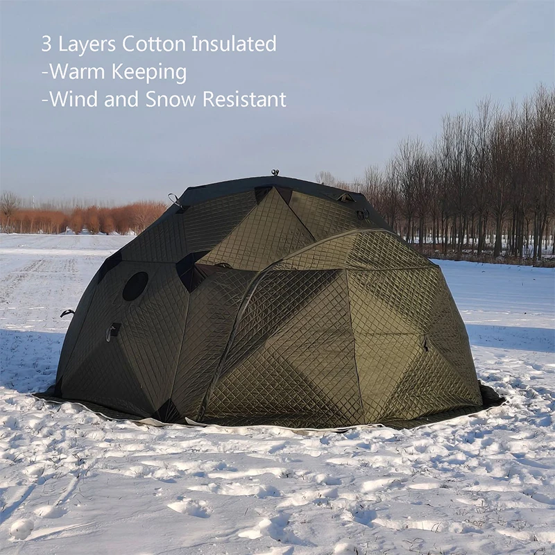 Outdoor Insulated Octagonal Large Space 3 Layers Winter Ice Fishing Round Dome Sauna Hiking Tent with TPU skylight