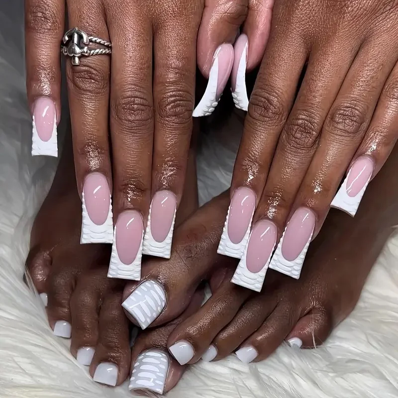 Luxury Design French Press on Acrylic Fake Nails and Toes Set Flash Diamonds Beautiful Square Artificial Toe False Nail Tips