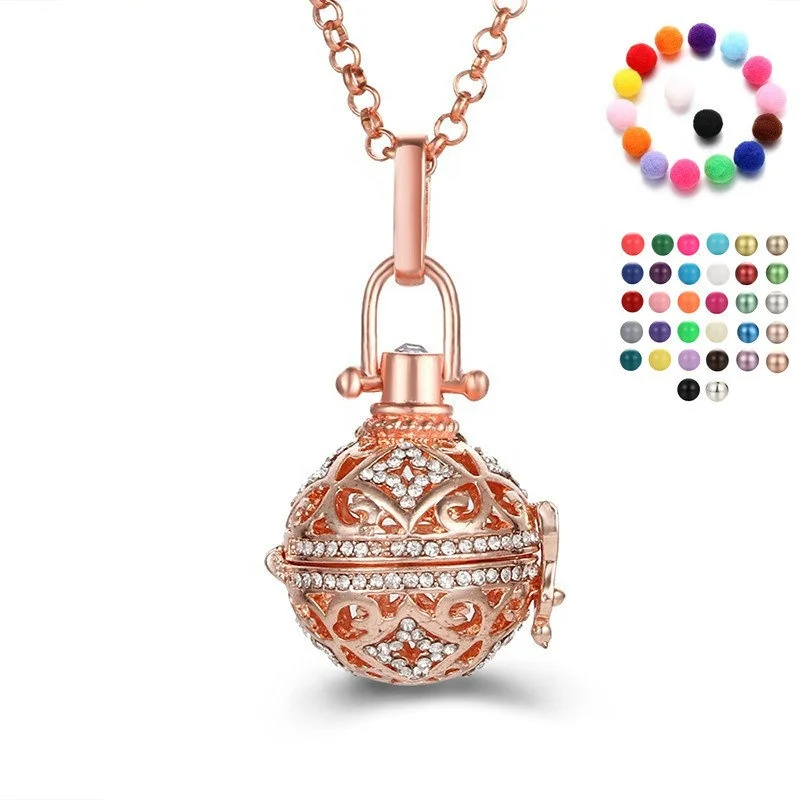 Elegant Gold Plated Brass Copper Musical Custom Pregnancy Elegant Zirconia Full Set Locket Mexican Ball Bola Pendants Christian