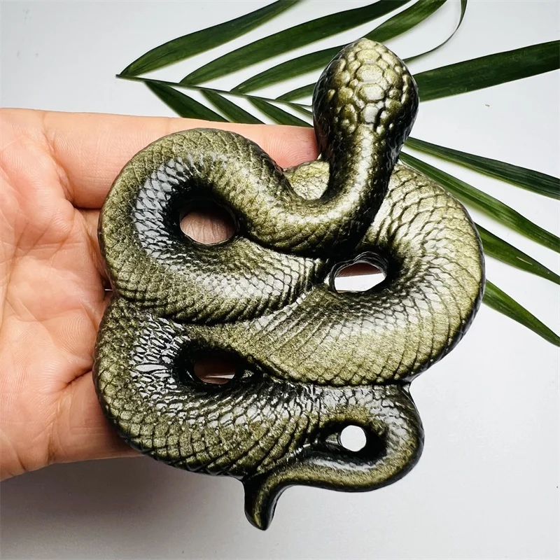 Bulk wholesale High quality natural Golden obsidian Quartz Crystal Animal  snake Statue