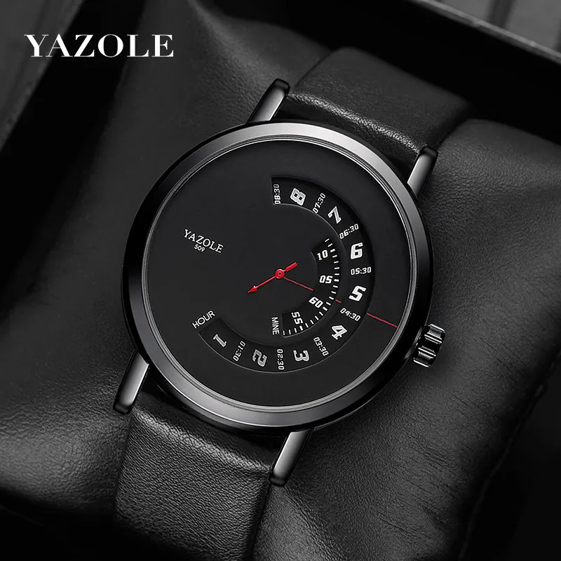 YAZOLE New Trendy Casual Wrist Watches for Men with Leather Strap Fashion Sport Clock Funny Quartz Watch Newest Wristwatch reloj