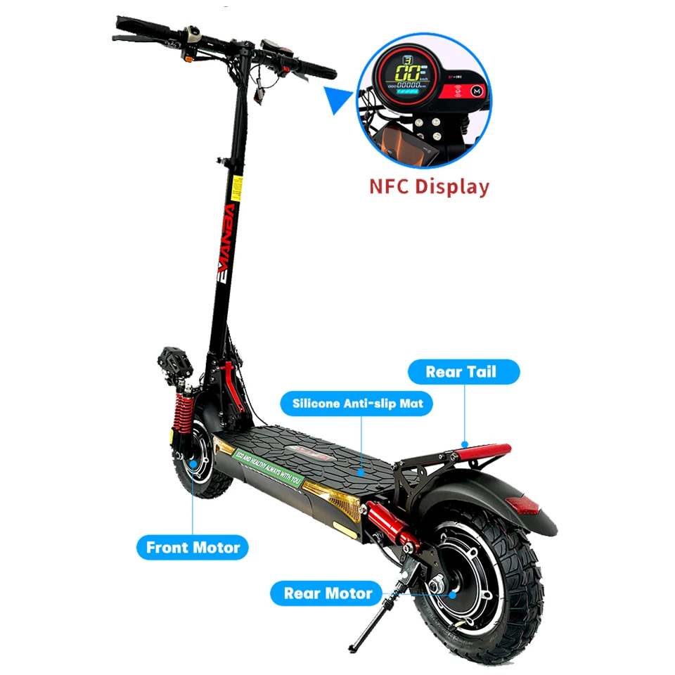 EU USA European Warehouse Adult E-Scooter with 1600W Dual Motors 18 AH Max Speed up to 50km/h Max Durance 60km Electric Scooter