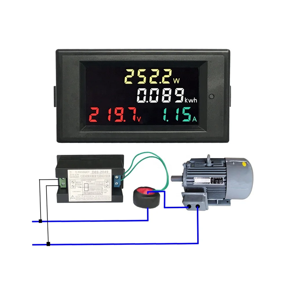 AC Power Meter AC40-300V 100A Voltage Current Color LCD Display Panel Digital Voltmeter Ammeter Watt Active Power Energy Monitor