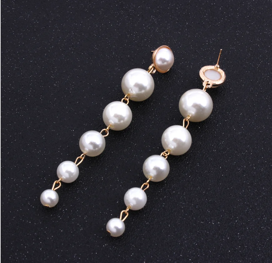 Fashion Statement Earrings Baroque Big Pearl Long Drop Earrings For Women Vintage Wedding Chandelier Earrings