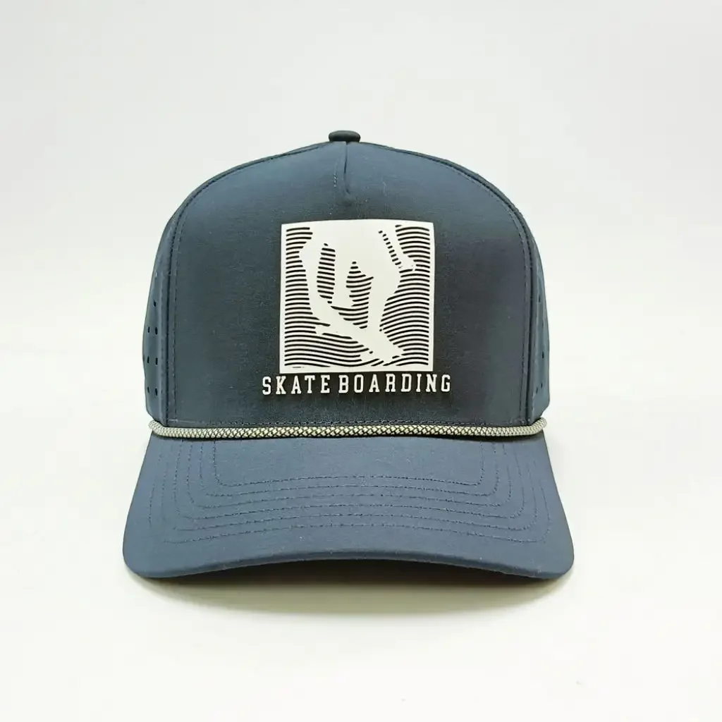 Wholesale Custom 5 Panel Rubber PVC Logo Dad Hat Performance Sports Baseball Cap with Waterproof Laser Cut Perforated Hole