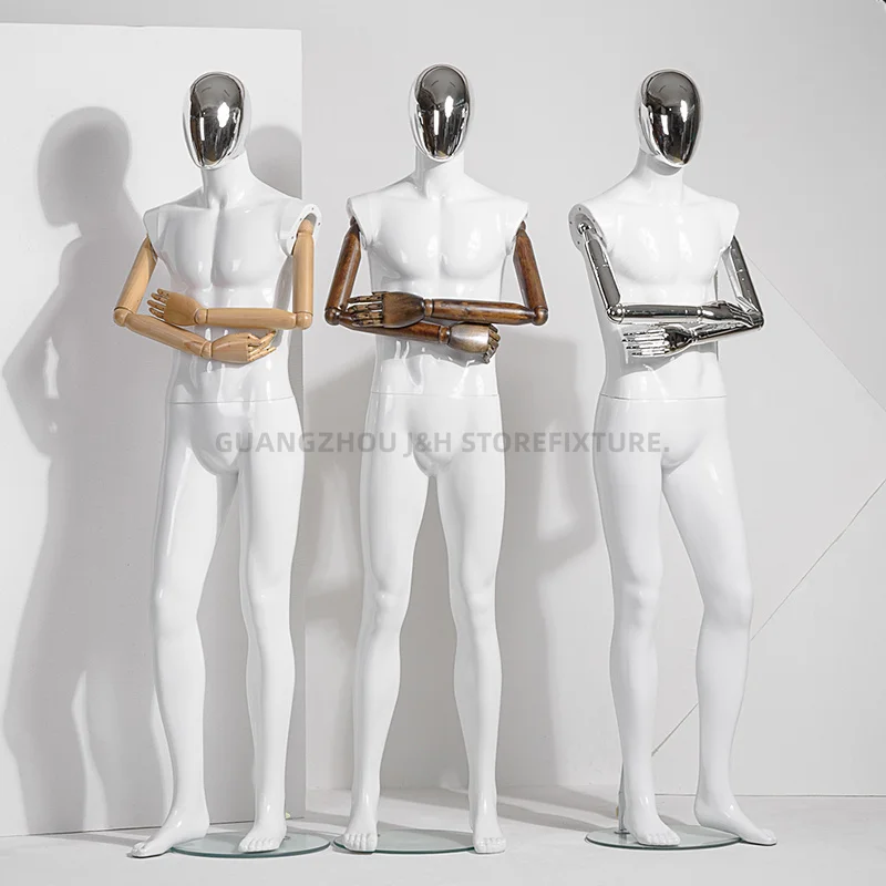 wooden arm male full size clothes mannequin chrome mannequin head fashion display dummy for clothing male