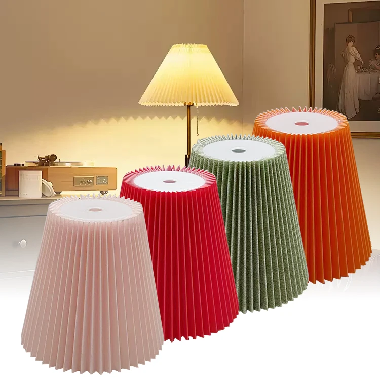Table Lamp Antique E27 Cloth Lampshades Table Lamp PP Frame Easy Install Detachable Pleated Lamp Shade