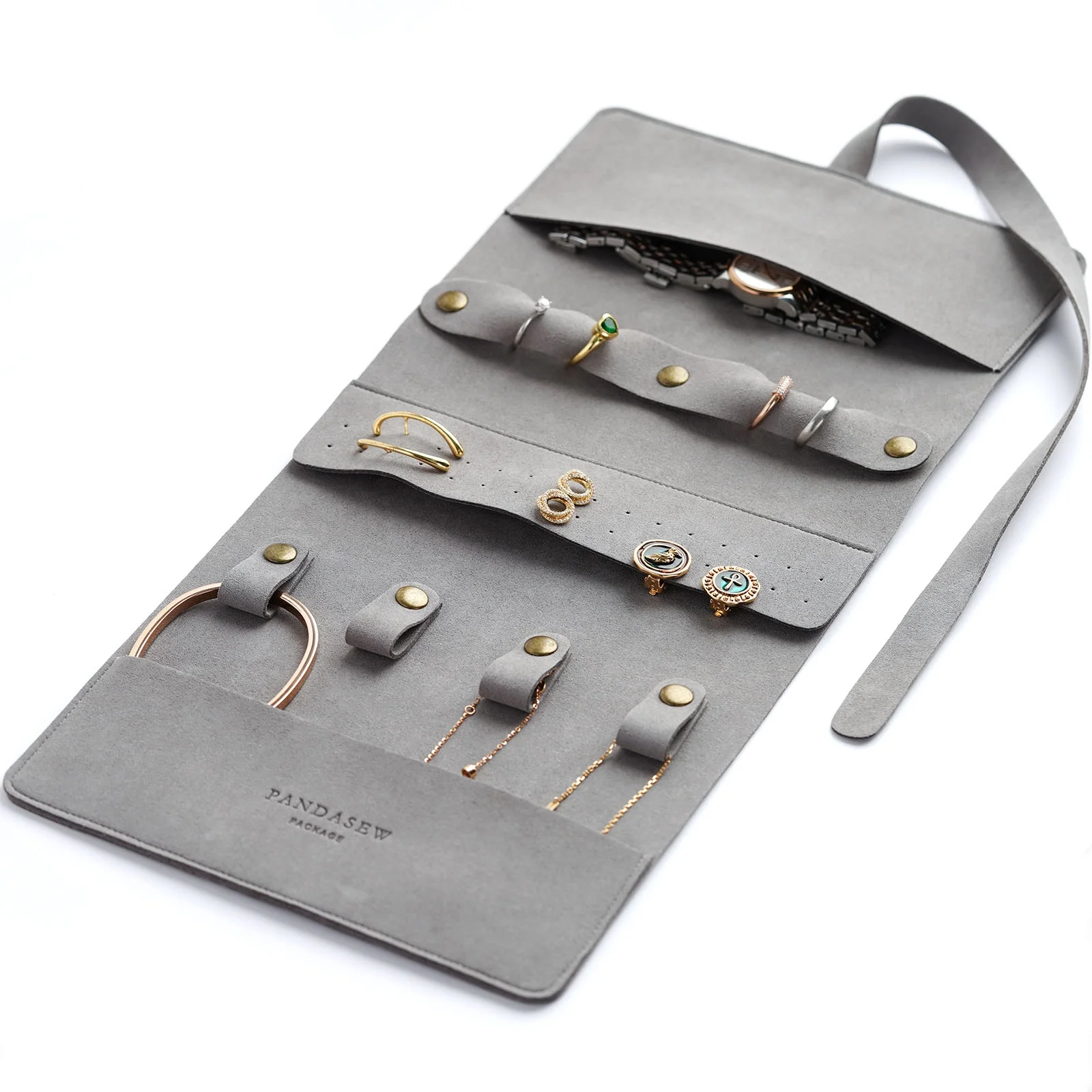 PandaSew Custom Logo Luxury 14mm Microfiber Travel Jewelry Organizer Case Roll Foldable Portable Jewelry Pouch