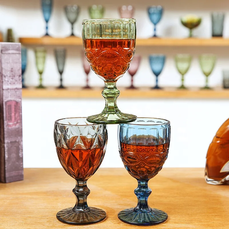 3 patterns + 2 size options Wholesale high quality Different Embossed Pattern Glass Goblet Glass Goblet wine glass cup