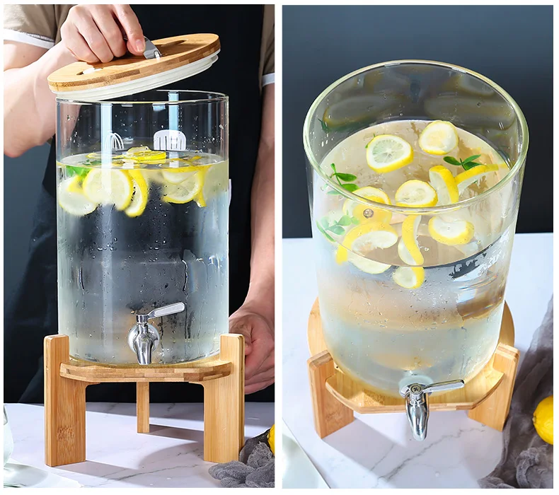 5L 8L 11L Reusable Borosilicate Glass Drink Juice Dispenser Jar Wine Fruits Pickle Jar Set Enzyme Barrel with Tap