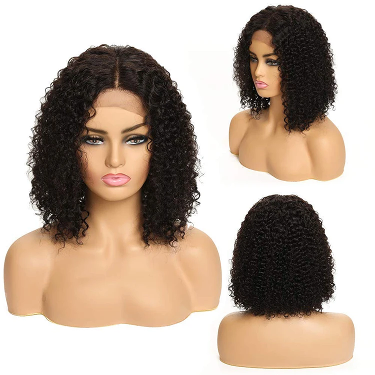 Virgin Hair Wig Lace Front Human Hair Wigs for Black T Shape Middle Part Deep Wave 150% Density Pre Plucked Curly Women Short