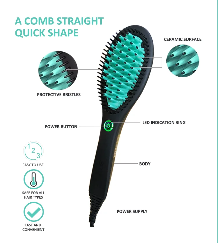 Лучшее качество керамические турмалиновые выпрямители для волос с ионизатором выпрямитель для волос с щеткой для чистки одежды, расческа для выпрямления волос, щетка