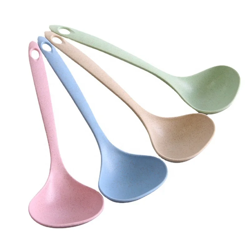 heat resistant long stalk wheat straw chef spoon biodegradable wheat straw oval soup spoon kitchen spoont