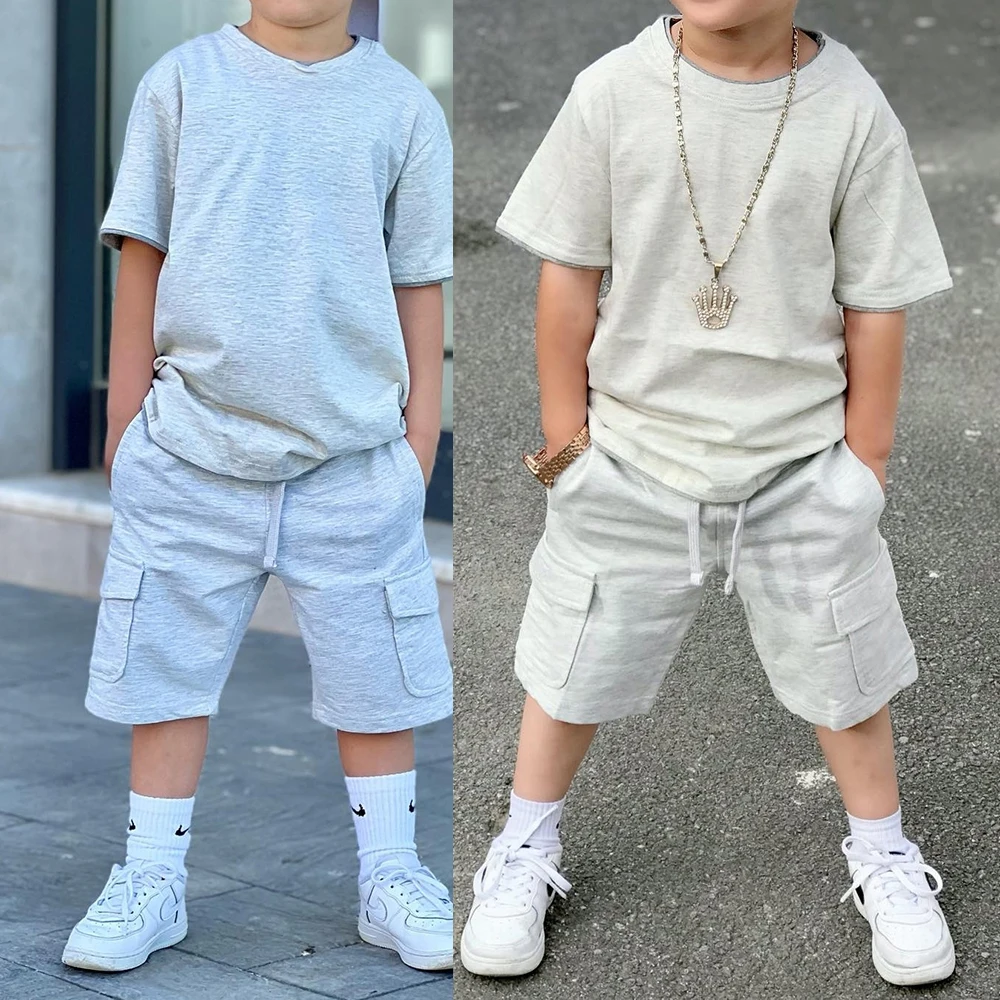 Summer Kid Boys  Outfits Short Sleeve  T Shirt And Short Pant Two Piece Set Baby Boy Outfit Sets