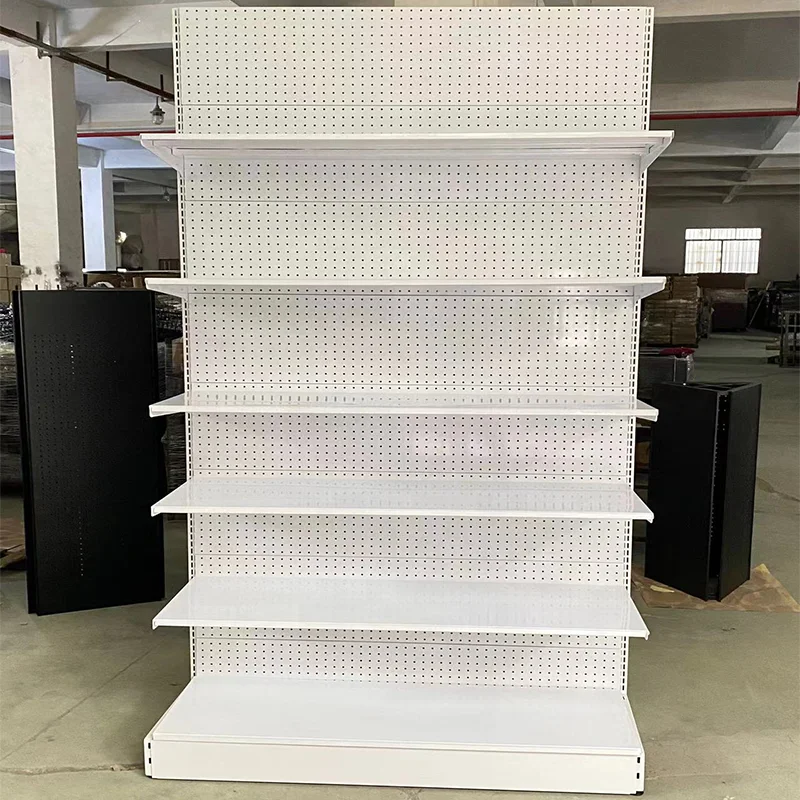 Custom Commercial Metal Pegboard Panel Supermarket Equipment Retail Product Large Capacity Gondola Display Shelf Stand Rack