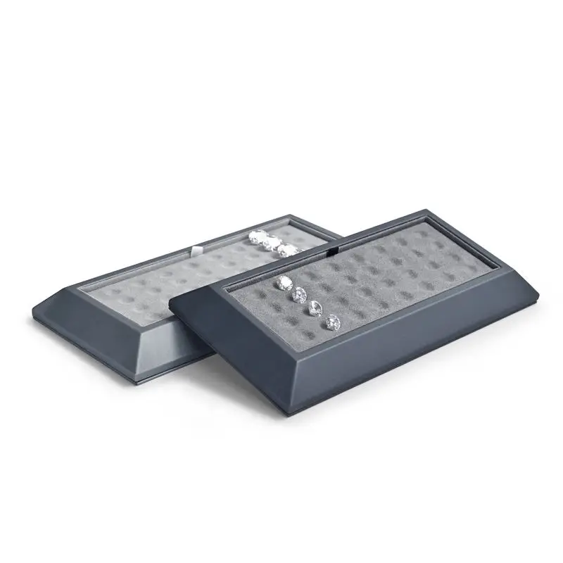 JINSKY Factory Customized New Grey Pu Leather And Microfiber Jewelry Display Plate Pendant Charm Bead Tray Diamond Display Trays