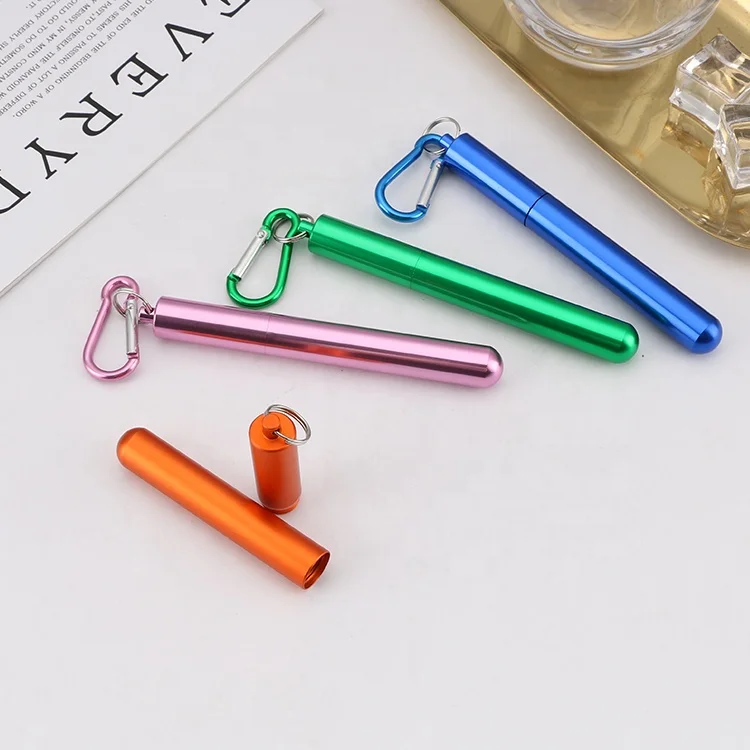 Hot sale stainless steel telescopic straw creative scratch resistant metal straw set color portable folding eco drinking straws