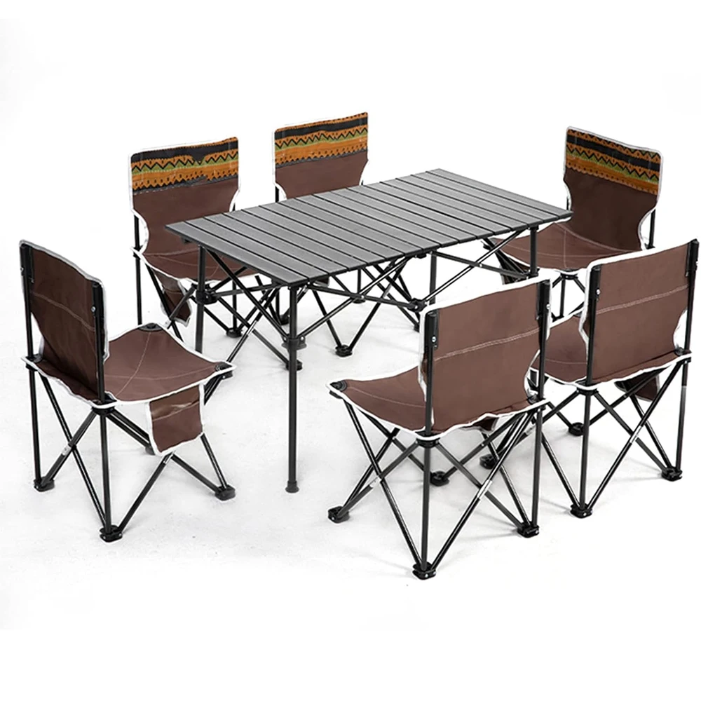Outdoor Furniture Sets Portable Carbon Steel Foldable Dining BBQ Chairs Camping Folding Table And Chairs Set