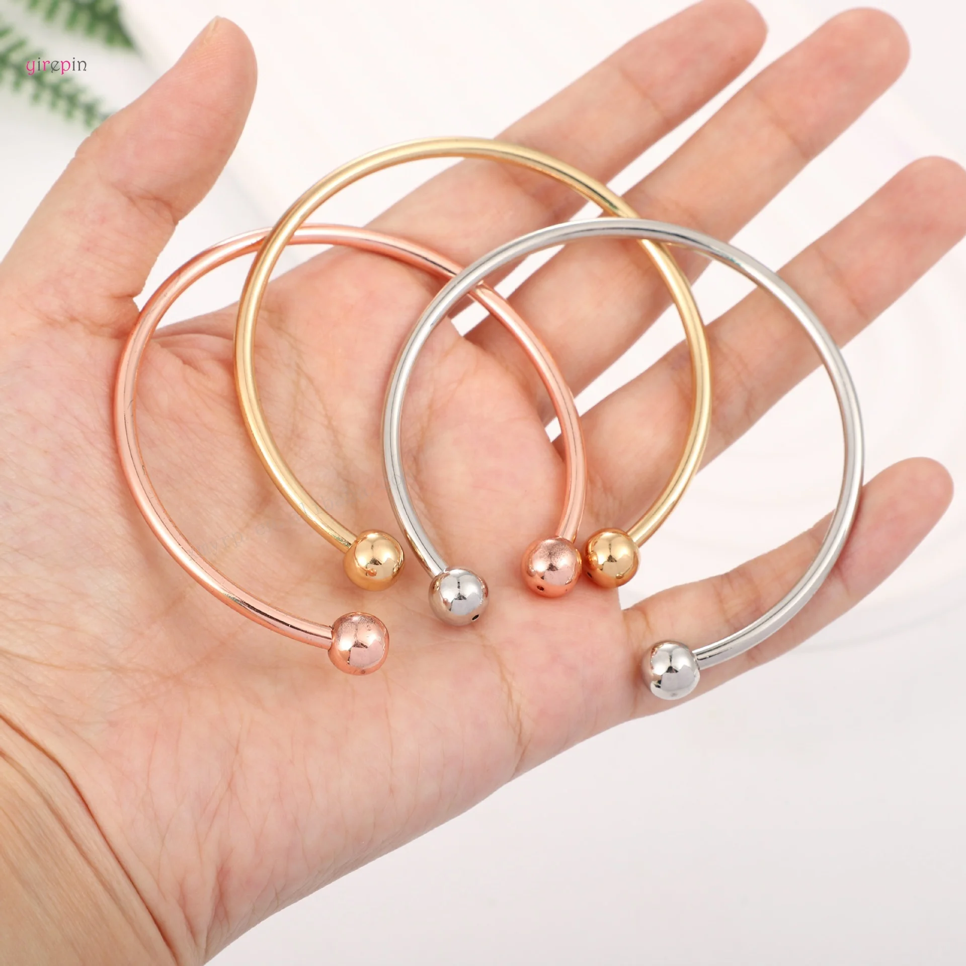 New models Rotate ball Wholesale New Stainless Steel Bracelet DIY Jewelry Fit Charm Beads Open Cuff Bracelet For Women