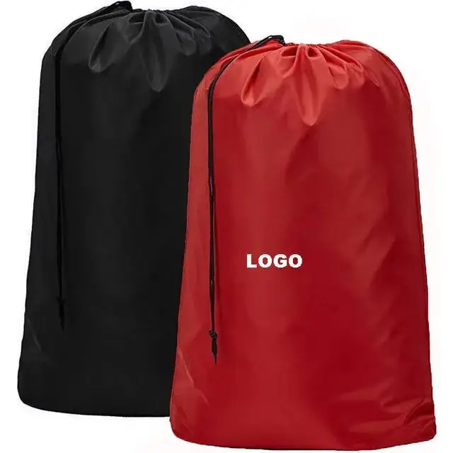 Custom logo Large Heavy Duty 420D Nylon Waterproof Drawstring Washable Hospital Folding Wash Laundry Bag for Travel Dirty Cloths